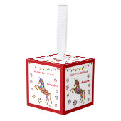 メリークリスマスユニコーン魔法のパーソナライズ キューブオーナメント (正面アングル)