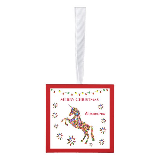 メリークリスマスユニコーン魔法のパーソナライズ キューブオーナメント (右)
