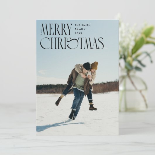 メリークリスマスユニークタイポグラフィ写真 シーズンカード (スタンド正面)