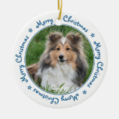 メリークリスマスユニークトレンディーブルーペットドッグ写真 セラミックオーナメント (正面)