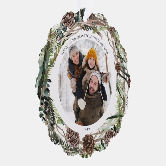 メリークリスマスユーカリプトゥスウィンターフォトリース オーナメントカード (右)