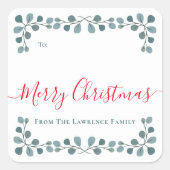 メリークリスマスユーカリ葉スホリデーギフトラベル スクエアシール (正面)