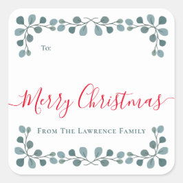 メリークリスマスユーカリ葉スホリデーギフトラベル スクエアシール