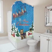 メリークリスマスヨークシャーテリアとサンタ シャワーカーテン (インサイチュ)