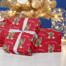 メリークリスマスヨークシャーテリアオンレッド ラッピングペーパー