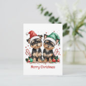 メリークリスマスヨークシャーテリア犬 シーズンポストカード (スタンド正面)