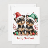 メリークリスマスヨークシャーテリア犬 シーズンポストカード (正面/裏面)
