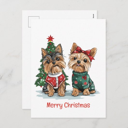 メリークリスマスヨークシャーテリア犬 シーズンポストカード (正面/裏面)