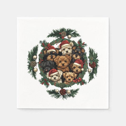 メリークリスマスヨークシャーテリア犬 スタンダードカクテルナプキン (正面)