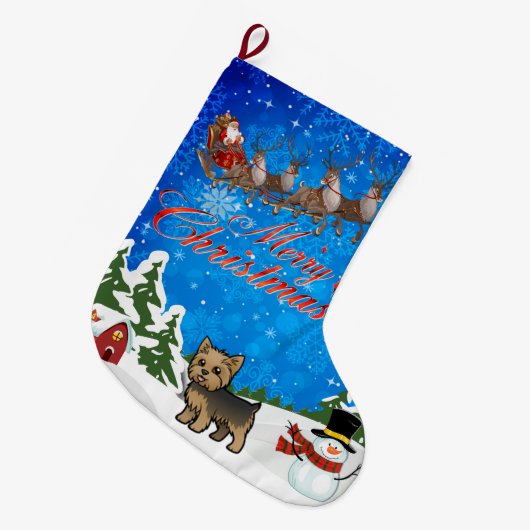 メリークリスマスヨークシャーテリア ラージクリスマスストッキング (正面 (吊り時))