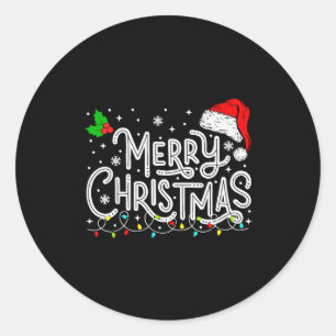 メリークリスマスライツレッドサンタ帽子クリスマスファミリーM ラウンドシール