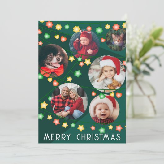 メリークリスマスライトをパーソナライズするための6枚の写真 シーズンカード (スタンド正面)