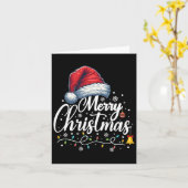 メリークリスマスライトサンタハットおもしろいクリスマスファミリー カード (黄色い花)
