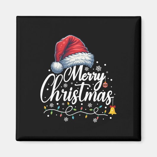 メリークリスマスライトサンタハットおもしろいクリスマスファミリー マグネット (正面)