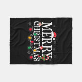 メリークリスマスライトサンタハットクリスマスファミリーメンズW フリースブランケット (正面(横))