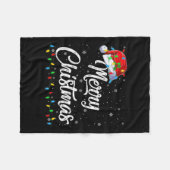 メリークリスマスライトサンタハットクリスマスファミリーメンズW フリースブランケット (正面(横))