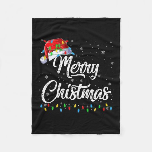 メリークリスマスライトサンタハットクリスマスファミリーメンズW フリースブランケット (正面)