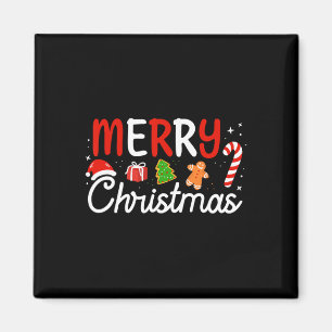 メリークリスマスライトサンタハットクリスマスファミリーメンズW マグネット