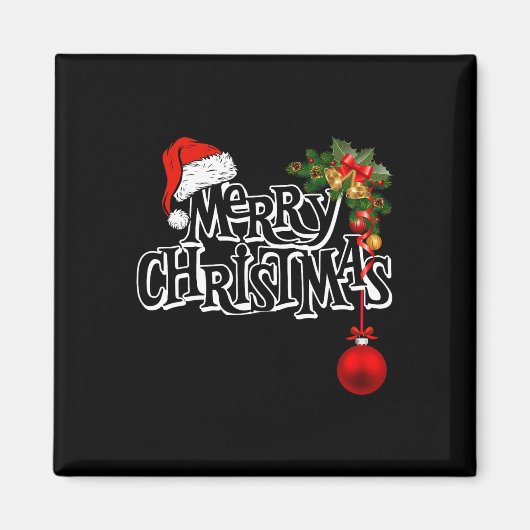 メリークリスマスライトサンタハットクリスマスファミリーメンズW マグネット (正面)