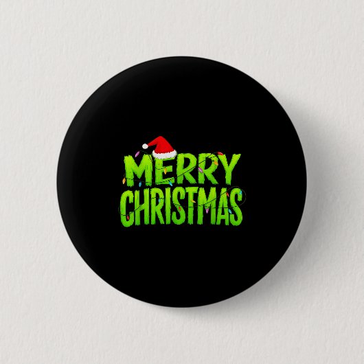 メリークリスマスライトサンタ帽子パジャマ クリスマスユーモア 缶バッジ (正面)