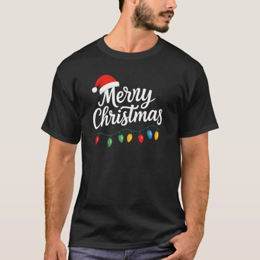 メリークリスマスライトサンタ帽子ファミリー Tシャツ (正面)