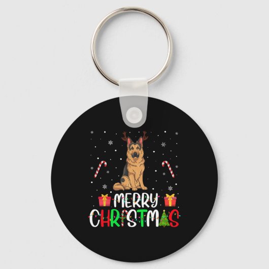 メリークリスマスライトドイツ羊飼い犬トナカイ キーホルダー (正面)