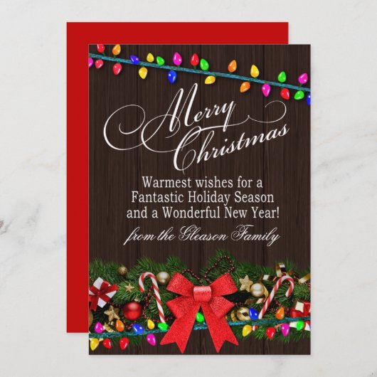 メリークリスマスライトバーンウッド |マホガニー シーズンカード (正面/裏面)