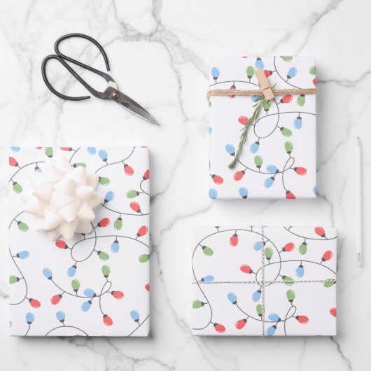 メリークリスマスライトパターン ラッピングペーパーシート (正面)