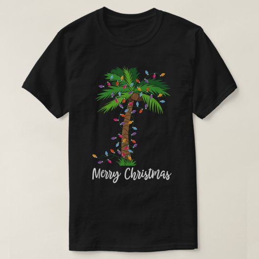 メリークリスマスライトパームツリービーチクリスマスパジャマ Tシャツ (デザイン正面)