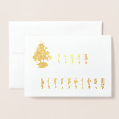メリークリスマスライトフォント、木、詩、座toZ 箔カード (封筒付き正面)