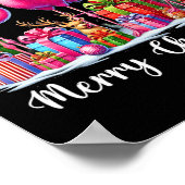 メリークリスマスライトフラミンゴサンタハット雪Xma ポスター (角)