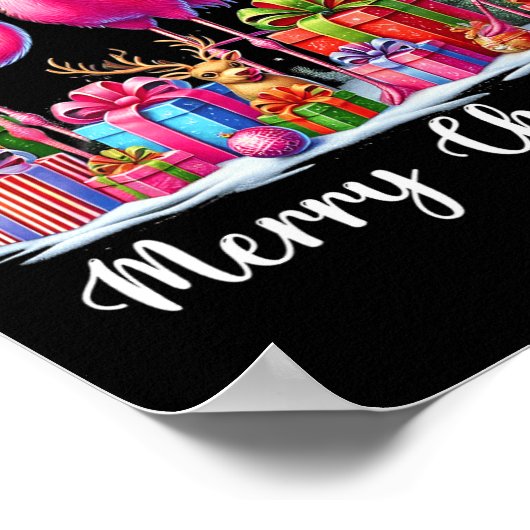 メリークリスマスライトフラミンゴサンタハット雪Xma ポスター (角)