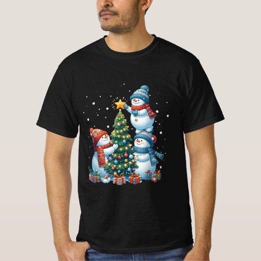 メリークリスマスライトレッドサンタハットクリスマスファミリー Tシャツ (正面)