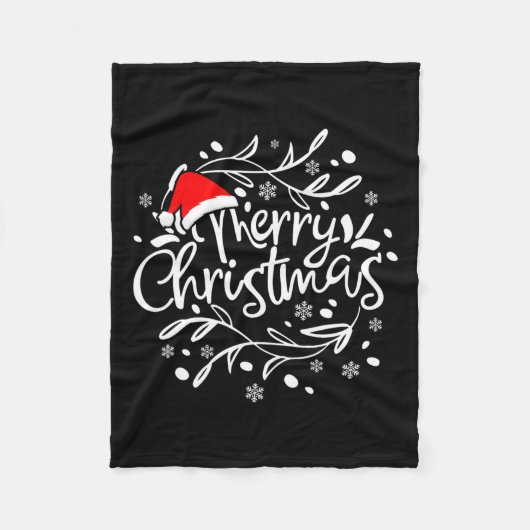 メリークリスマスライトレッドサンタハットクリスマスファミリーM フリースブランケット (正面)