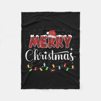 メリークリスマスライトレッドサンタハットクリスマスファミリーM フリースブランケット