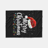 メリークリスマスライトレッドサンタハットクリスマスファミリーM フリースブランケット (正面(横))