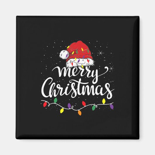 メリークリスマスライトレッドサンタハットクリスマスファミリーM マグネット (正面)