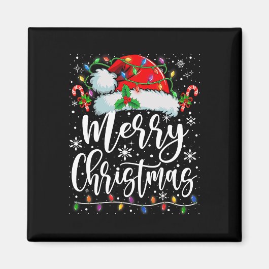 メリークリスマスライトレッドサンタハットクリスマスファミリーM マグネット (正面)