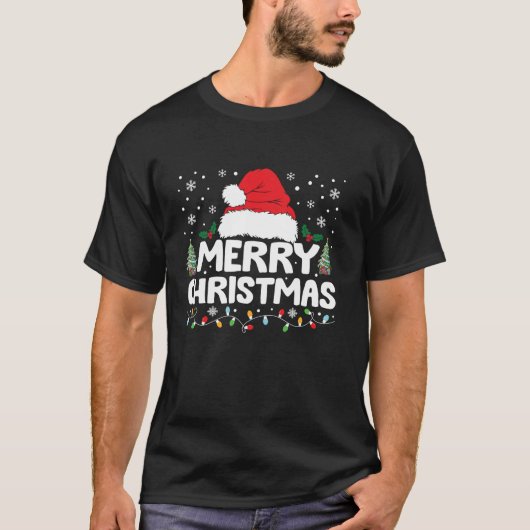 メリークリスマスライトレッドサンタハットクリスマスファミリーM Tシャツ (正面)