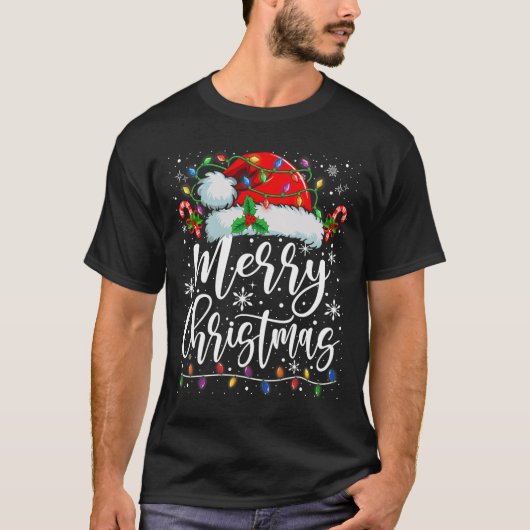 メリークリスマスライトレッドサンタハットクリスマスファミリーM Tシャツ (正面)