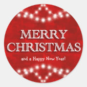 メリークリスマスライトレッドホワイト ラウンドシール (正面)