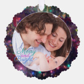 メリークリスマスライト写真テンプレート オーナメントカード (正面)