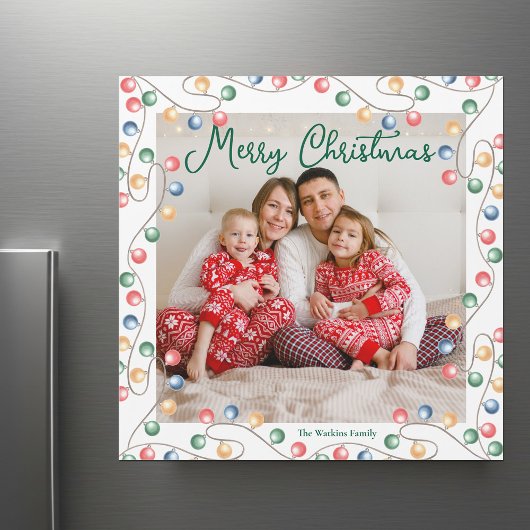 メリークリスマスライト家族写真マグネットカード