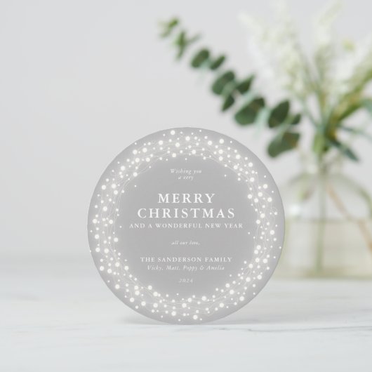 メリークリスマスラウンドグレーきらめくライト シーズンカード (スタンド正面)