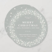 メリークリスマスラウンドグレーグリーンきらめくライト シーズンカード (正面/裏面)
