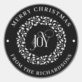 メリークリスマスラウンドホワイトホリーリースJOY ラウンドシール