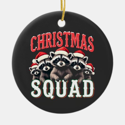 メリークリスマスラクーンサンタハット愛好家 セラミックオーナメント (正面)