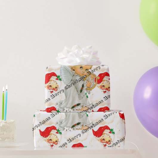 メリークリスマスラッピング紙ヴィンテージサンタエンジェル ラッピングペーパー (パーティーギフト)