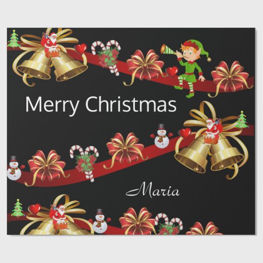 メリークリスマスラッピング紙小妖精や小人雪だるまサンタ ラッピングペーパー (フラット)