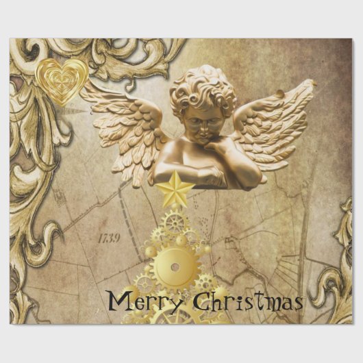 メリークリスマスラッピング紙金ゴールド天使 ラッピングペーパー (フラット)